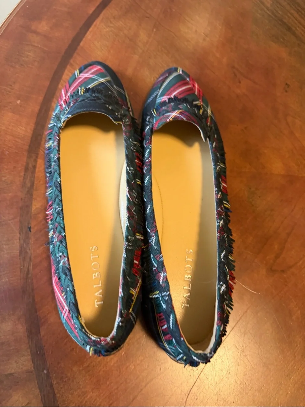 Talbots Francesca Driving Flats Tartan Size 9.5 Plaid Shoes Christmas Ruffle